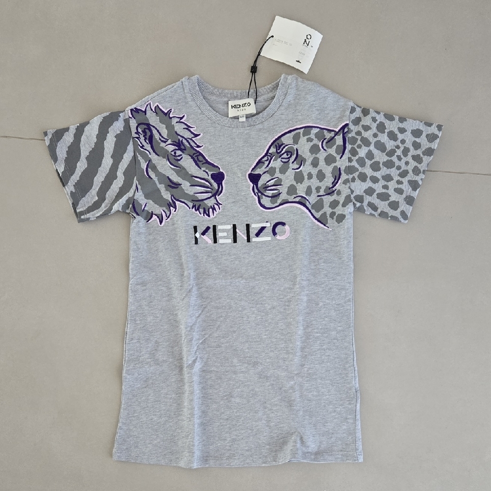 Kenzo Kids Gray and Purple Animal Dress Size 6Y